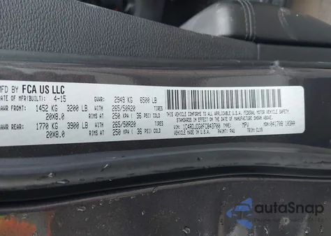 2015 Dodge Durango Limited z USA, uszkodzony, nr VIN 1C4RDJDG0FC843700